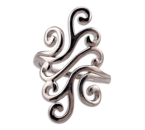 size 9 sterling silver rhodium plated stoneless swirl ring
