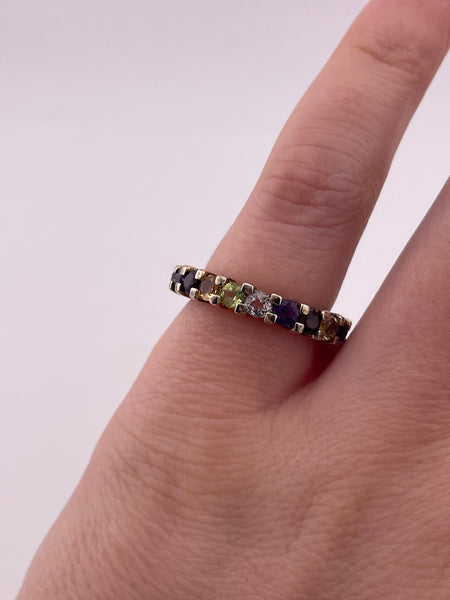 size 6 sterling silver gold plated multi-gemstone band ring