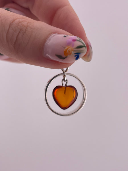 sterling silver faux amber heart pendant