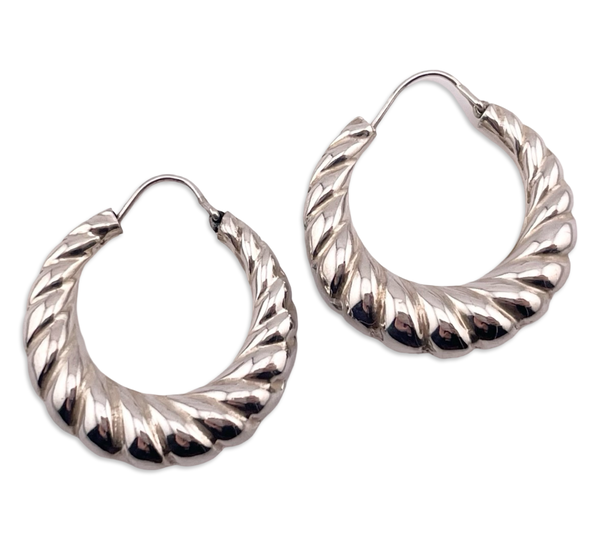 sterling silver 1 1/4" textured hollow hoop earrings