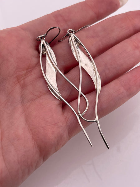 sterling silver long synthetic onyx dangle earrings