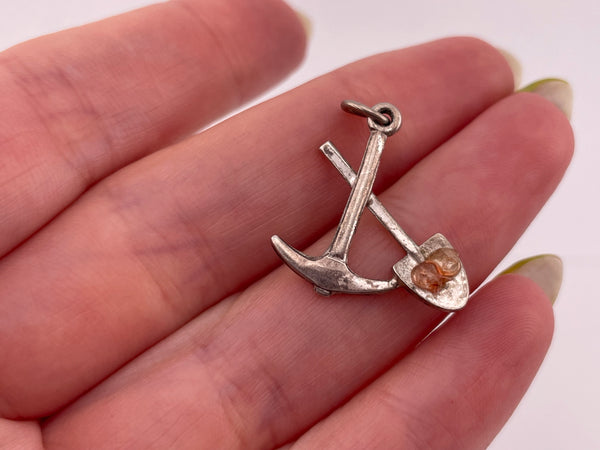sterling silver pick axe shovel pendant