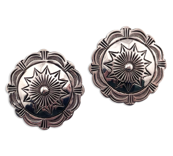 sterling silver large stoneless concho post earrings