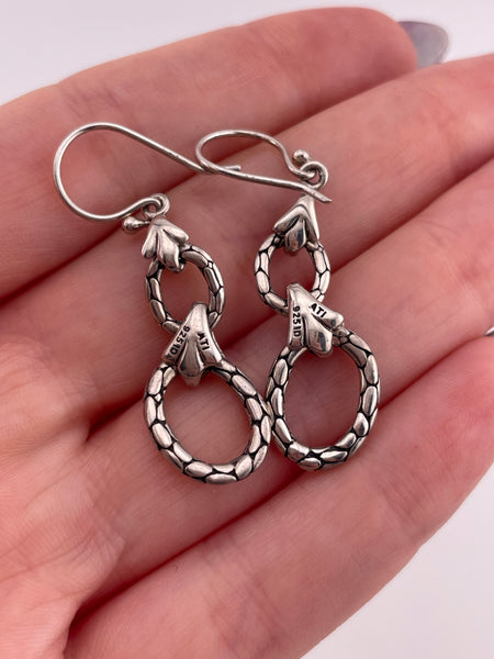 sterling silver textured double circle dangle earrings