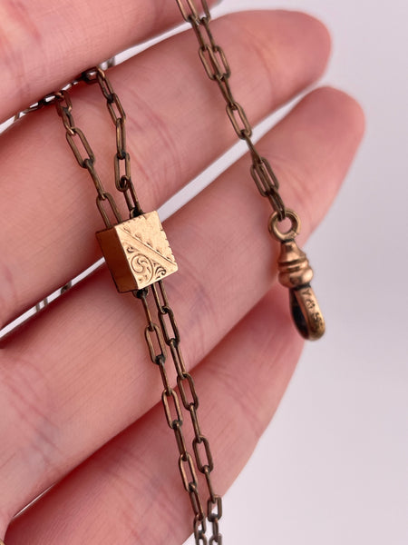 Y & S gold filled 46" long paperclip chain w/ dog clip lorgnette necklace