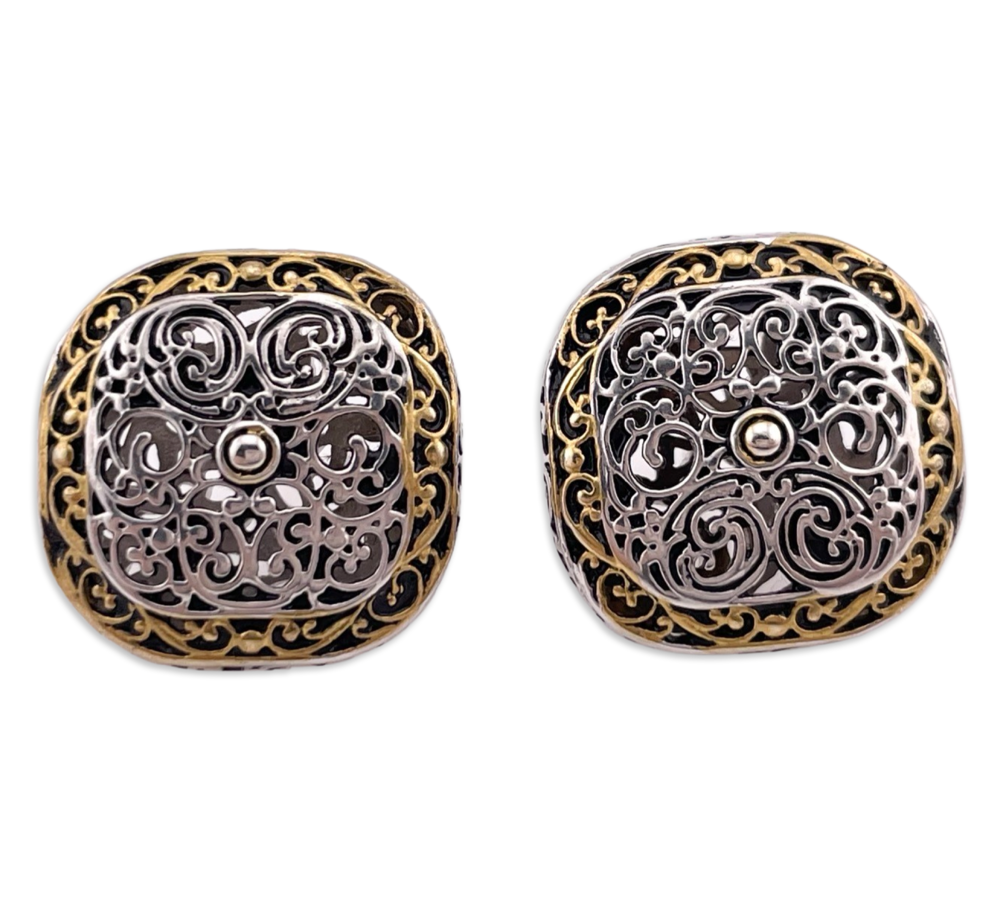 sterling silver filigree cut-out design gold-tone wash post earrings