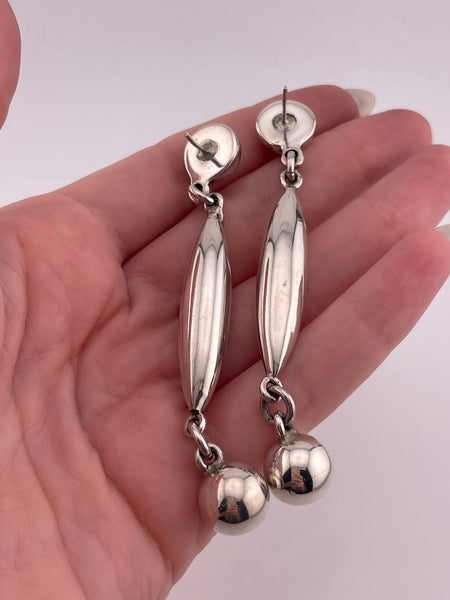sterling silver 3-1/4" stoneless post dangle earrings