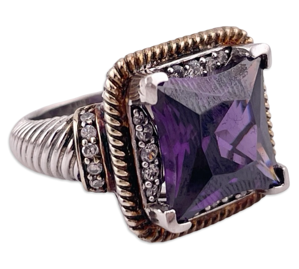 size 7 sterling silver gold wash purple white rhinestone ring