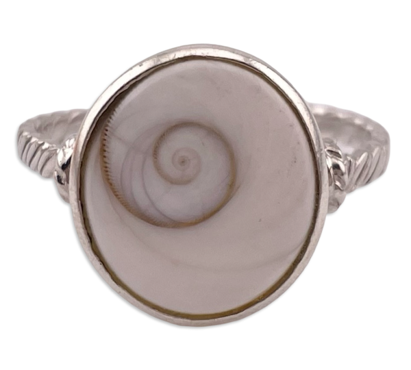 size 13.25 sterling silver shiva eye shell textured band ring