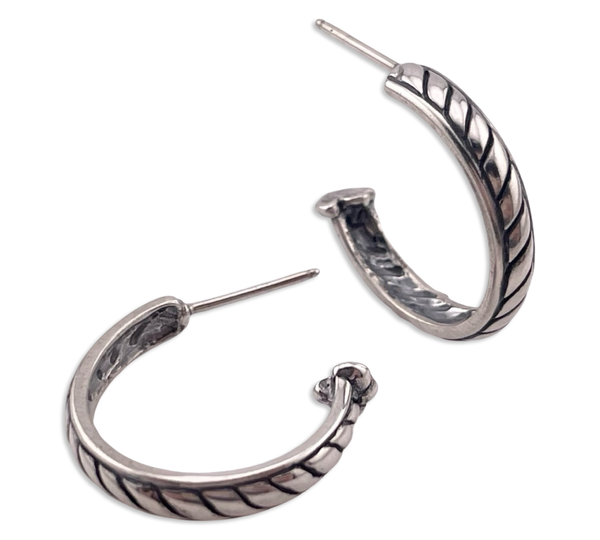 sterling silver textured partial hoop post earrings