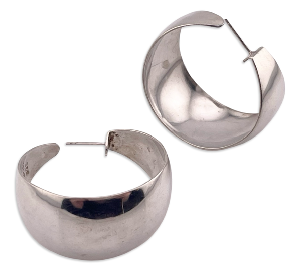 sterling silver chunky Mexican tapered post hoop earrings