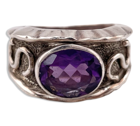 size 7 sterling silver chunky faceted amethyst ring