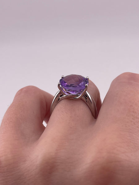 size 6.5 sterling silver faceted amethyst prong setting ring