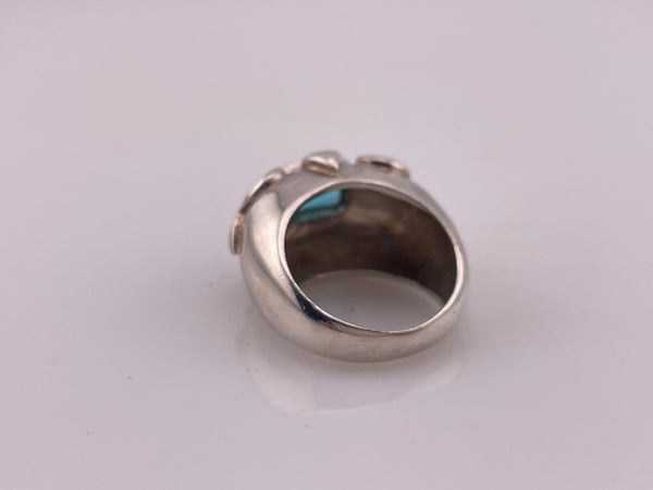 size 7 sterling silver chunky faceted blue glass heart swirl ring