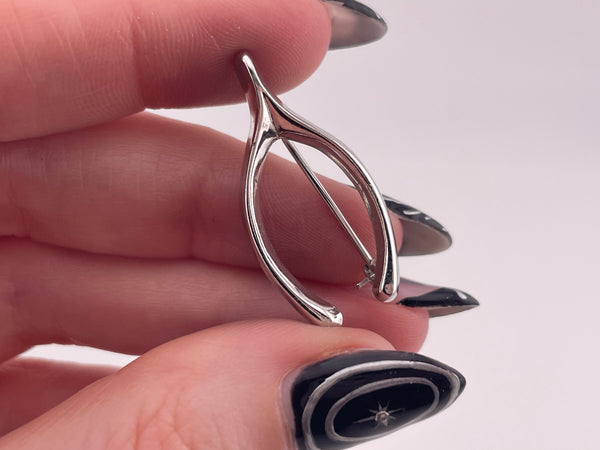rhodium plated sterling silver wishbone brooch