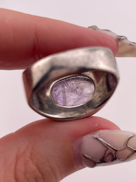size 9.5 sterling silver Janiye Miye Matsukata carved amethyst scarab beetle ring **AS IS**