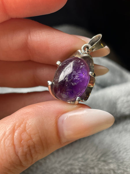 sterling silver amethyst prong setting pendant