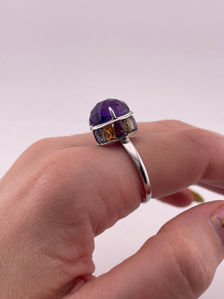 size 10 sterling silver faceted multi-stone ring
