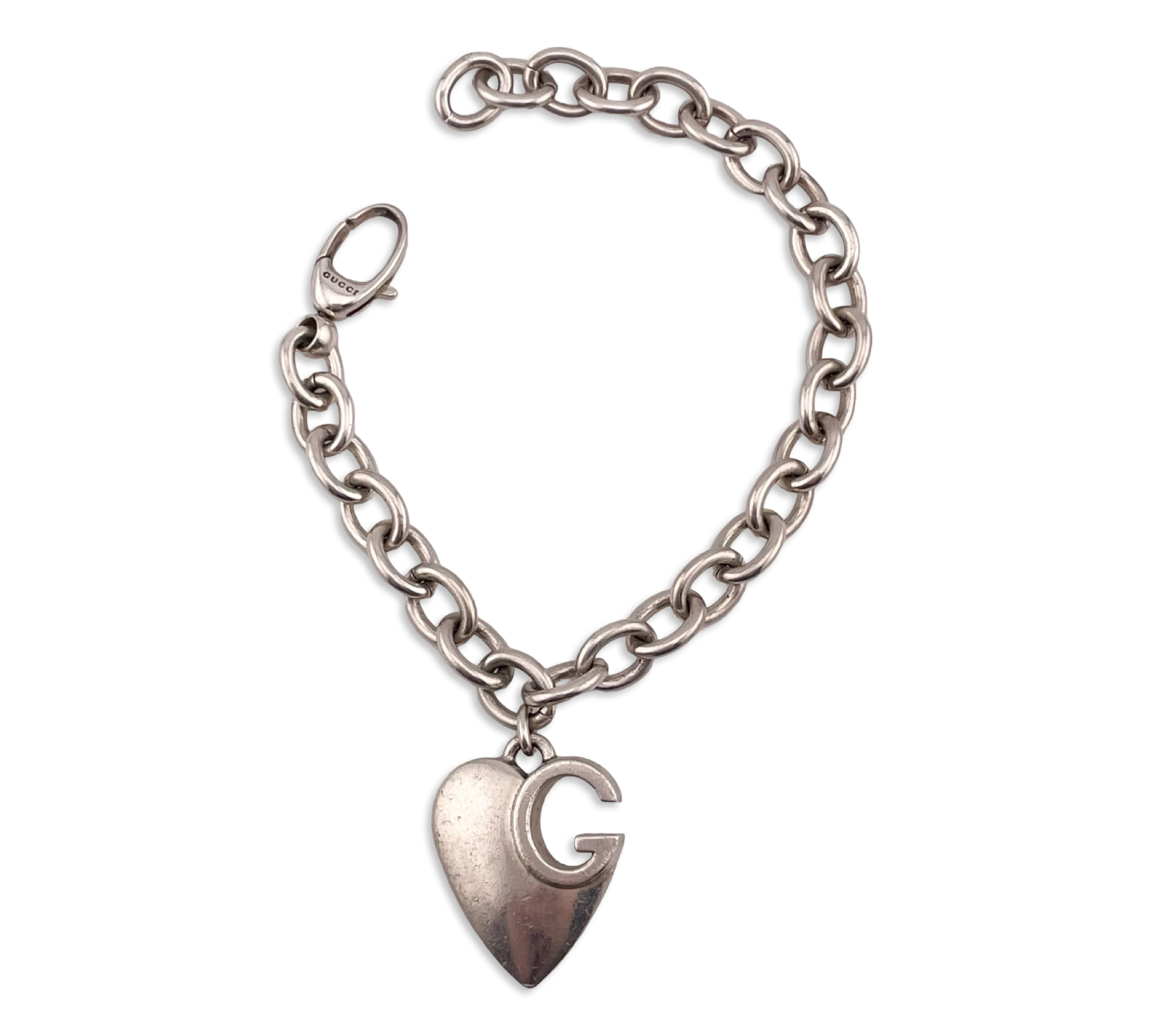 sterling silver Gucci 'Charlotte' chunky heart charm link bracelet