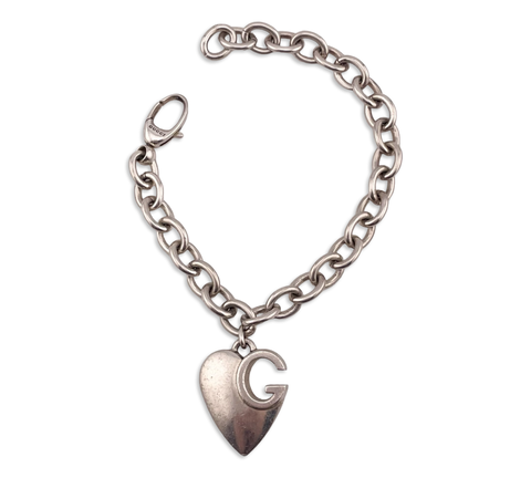 sterling silver Gucci 'Charlotte' chunky heart charm link bracelet
