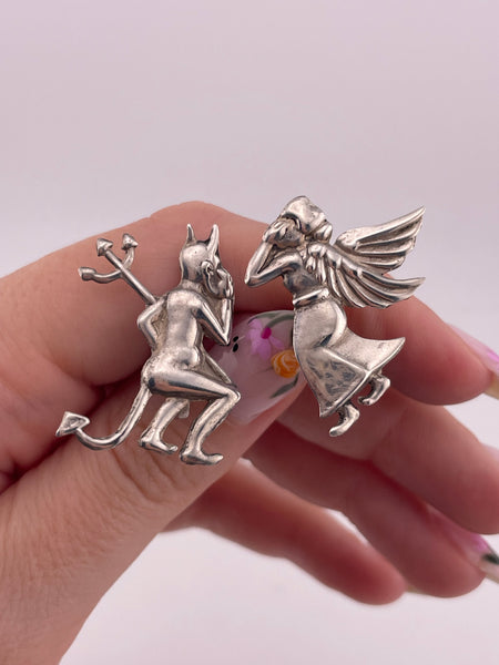 sterling silver devil & angel on your shoulder Mexican screw-back earrings