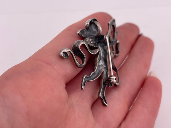 sterling silver cherub angel matte finish pendant brooch