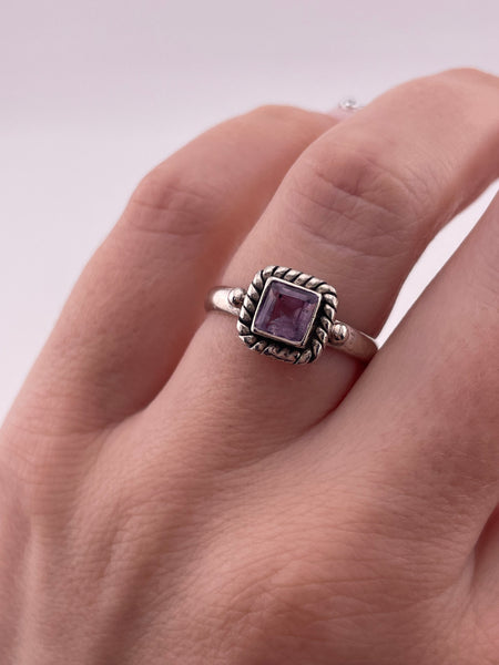 size 7.75 sterling silver faceted square amethyst ring