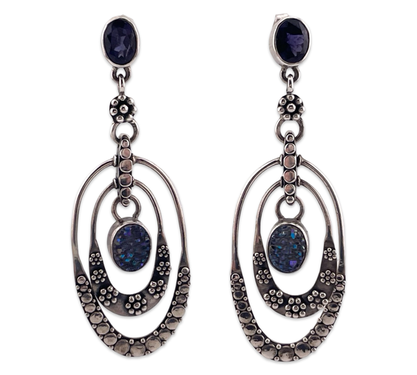 sterling silver Sajen faceted iolite & druzy post dangle earrings