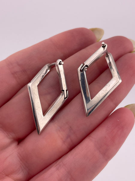 sterling silver stoneless marquee shaped hinge post earrings **AS IS**