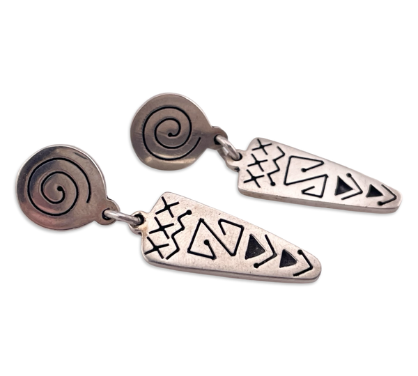 sterling silver stoneless swirl shape design post dangle earrings