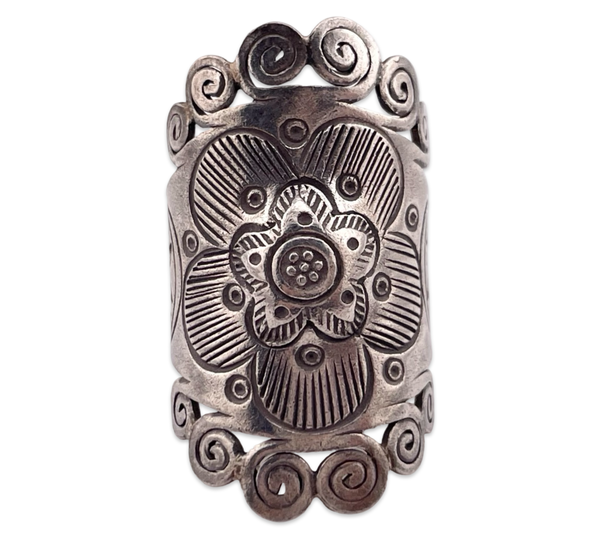 size 6.5 sterling silver flower wide adjustable ring
