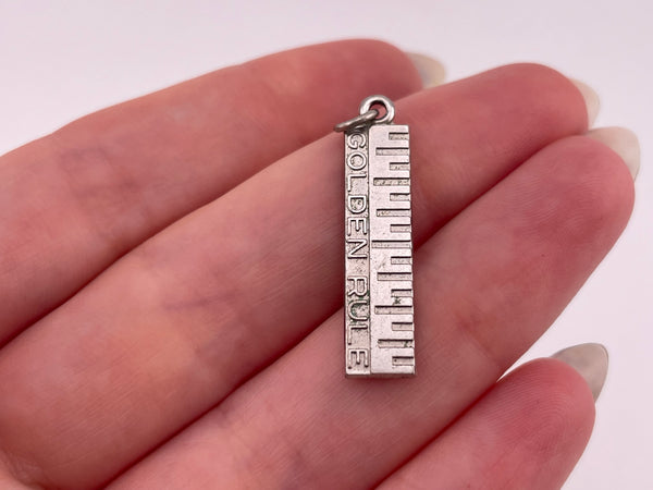 sterling silver rhodium plated "Golden Rule" ruler pendant
