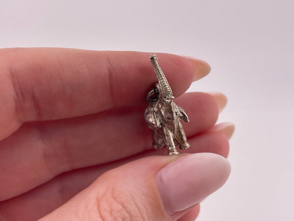 sterling silver 3D elephant trunk up pendant
