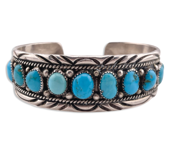 sterling silver large southwestern turquoise row wide cuff bracelet