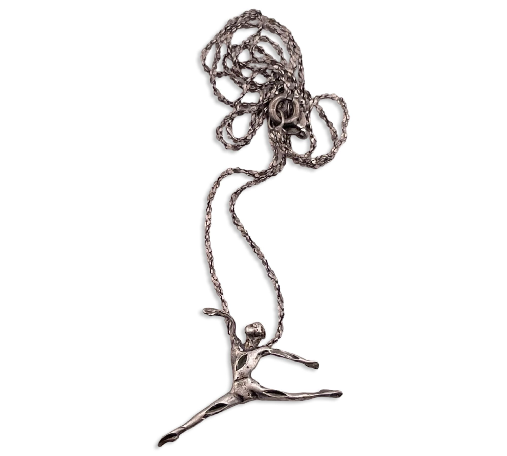 sterling silver prancing person twisted chain necklace