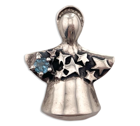 sterling silver star faceted blue topaz angel pendant