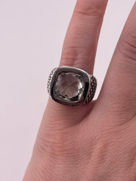 size 5 sterling silver chunky Michael Dawkins faceted prasiolite ring