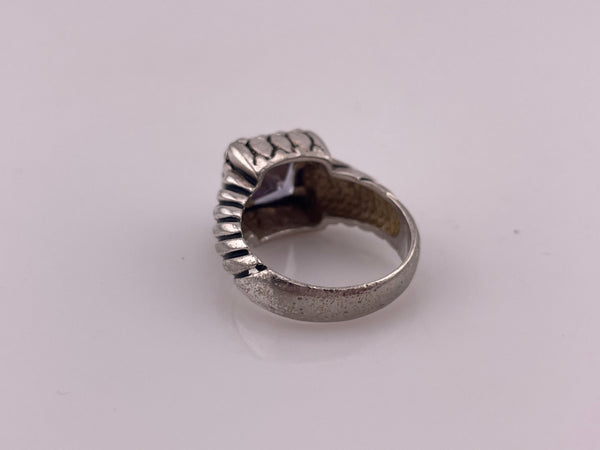 size 7.5 rhodium plated sterling silver square faceted purple glass ring