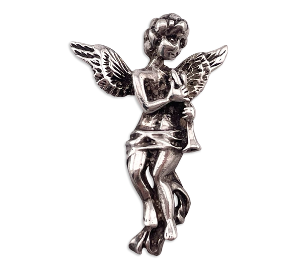 sterling silver cherub with instrument pendant