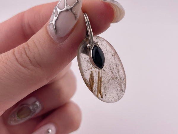 sterling silver rutilated quartz onyx pendant
