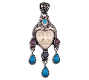 sterling silver plastic face synthetic turquoise faceted garnet iolite pendant