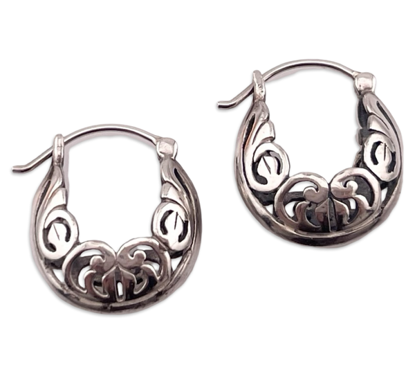 sterling silver cut-out design hoop earrings