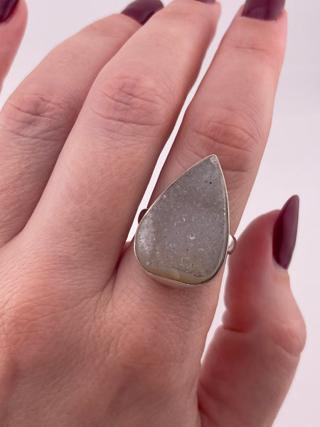 size 8.25 sterling silver pear shape druzy doublet ring