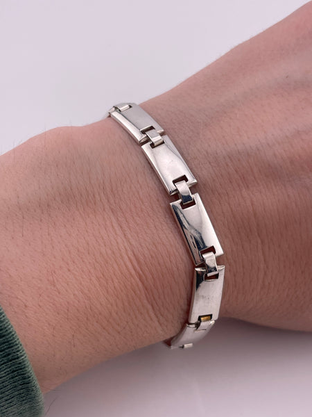 sterling silver 8 1/4" stoneless rectangle link bracelet