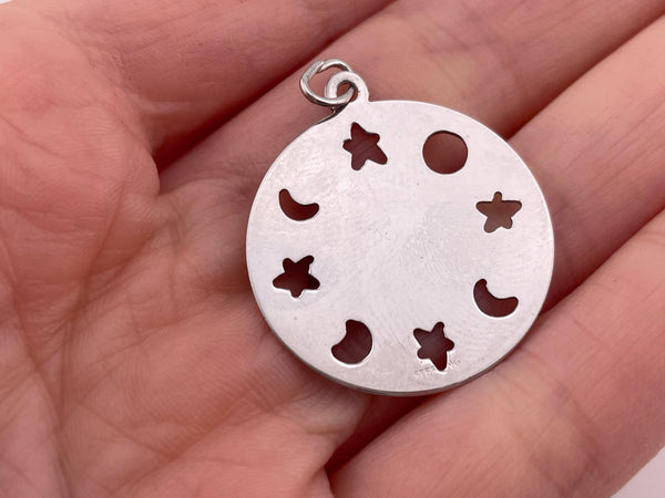 sterling silver Libra the Scales zodiac moon star cut-out pendant