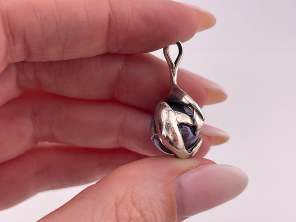 sterling silver dolphin blue glass gazing ball pendant