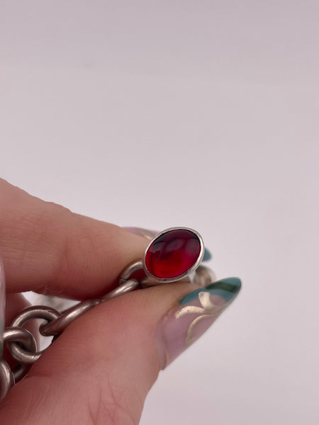 sterling silver heavy 76 grams red glass t-bar toggle clasp necklace