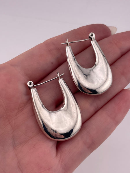 sterling silver 1-3/8" puffy oblong  hoop earrings