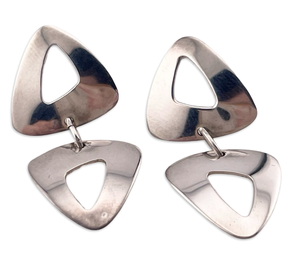 sterling silver stoneless triangle modernist Ed Levin post dangle earrings