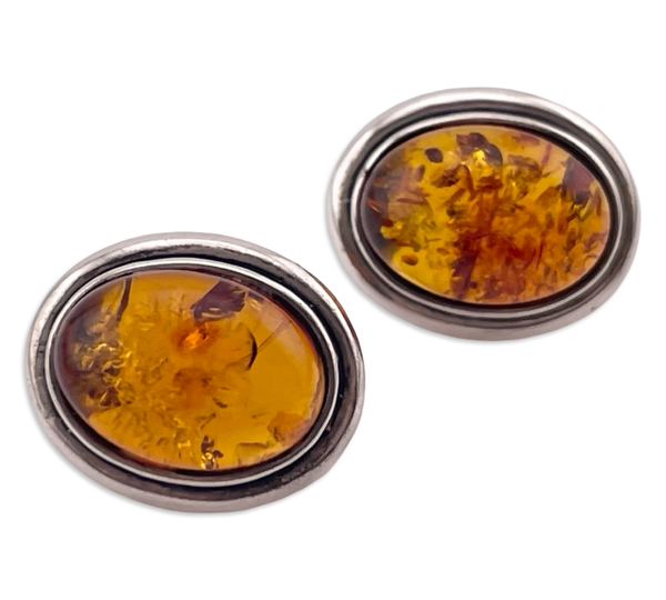 sterling silver oval amber post earrings